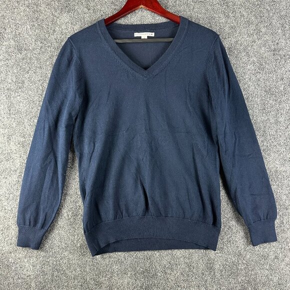 Cutter & Buck Sweater Womens Large V Neck Pullover Blue Supima Cotton Ribbed Hem - Picture 1 of 8
